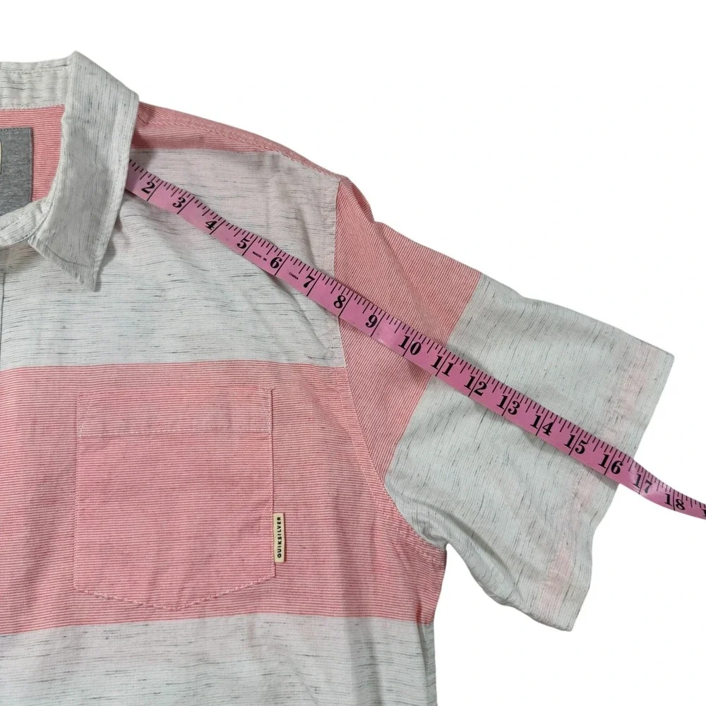 Quiksilver Mens Pink White Striped Short Sleeve Button Down Shirt XL 0850